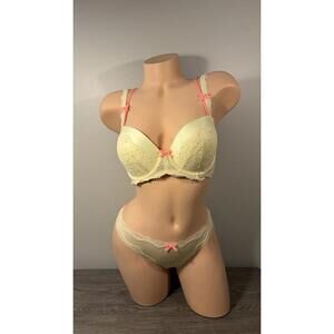 Victoria’s Secret Dream Angels Yellow Hot Pink Two Piece Set Bra and Thong 32DD